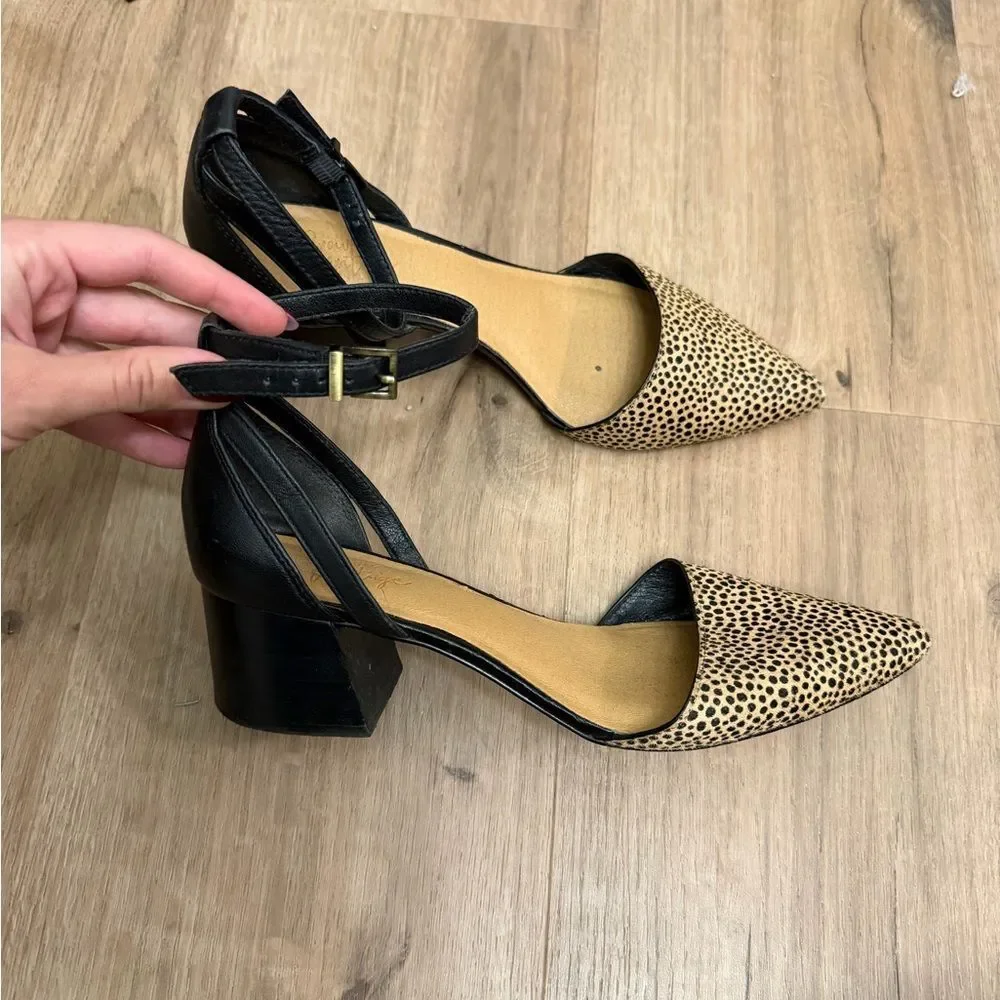 Crown Vintage Leopard Print Black Block Heel Women's Shoes Sz 7.5